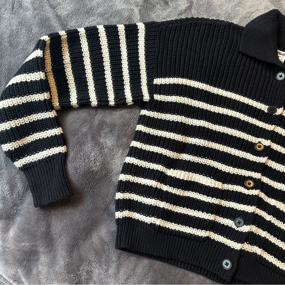 NWOT Madewell Black & White Striped Cardigan Sweater Drop Shoulder Crop Cotton - Picture 3 of 7